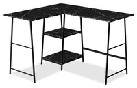 Bureau en forme de L Evlin de 42 po à tablettes - apparence marbre noir