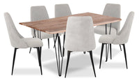  Ensemble de salle à manger Miya 7 pièces en acacia et métal avec table de 60 po (L), bordures Live Edge et 6 chaises - gris