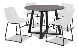 Ensemble de salle à manger Cole 5 pièces en métal et en mélamine avec table ronde de 42 po (L), base piédestal et 4 chaises blanches