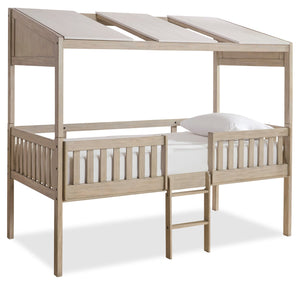 Lit mezzanine Colt avec toit, garde-corps et échelle pour enfants, naturel - format lit simple
