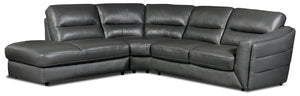 Sofa sectionnel de gauche Romeo 3 pièces en cuir véritable - gris