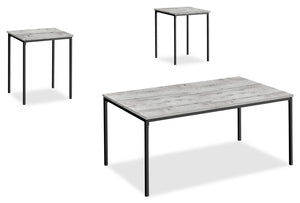 Ensemble 3 tables modernes Easton de 42 po (table à café et 2 tables de bout) - grise avec pattes en métal noir