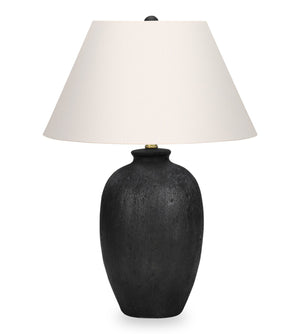 Lampe de table de 24 po en céramique texturée noire avec abat-jour ivoire