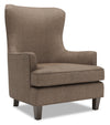 Fauteuil d’appoint à oreilles Sofa Lab personnalisable de 32 po fabriqué au Canada en tissu d’apparence lin brun Luna Praline