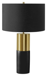 Lampe de table de 25 po noire et dorée avec abat-jour cylindrique