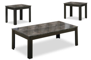 Ensemble de table à café et deux tables de bout Kiana 3 pièces - noir et gris d’apparence béton 