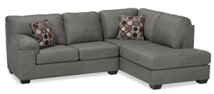 Sofa sectionnel de droite Morty 2 pièces de format en tissu d'apparence cuir - gris 