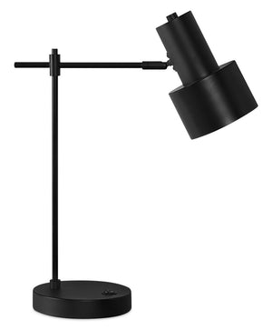 Lampe de travail et de bureau de 21 po en métal noir avec recharge USB