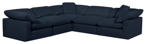 Sofa sectionnel modulaire Eclipse 5 pièces en tissu d'apparence lin - bleu marine