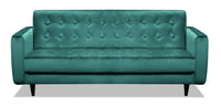  Sofa Devlin de 76,4 po de format condo en tissu de velours vert avec coussins capitonnés et pattes en bois