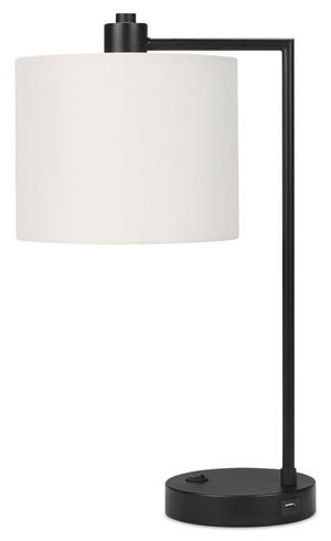 Lampe de table de 19 po en métal avec port USB - noire