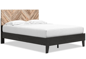 Lit plateforme Wolf avec tête de lit et cadre de lit, deux teintes, brun et naturel - format grand lit