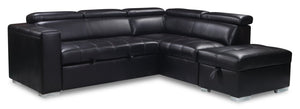 Sofa-lit sectionnel de droite Drake 3 pièces en tissu d'apparence cuir - noir 