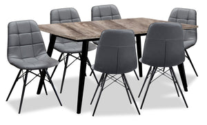 Ensemble de salle à manger Gatsby 7 pièces en métal avec table, rallonge de 47 po à 63 po (L) et 6 chaises - gris