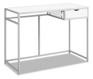 Bureau Everly de 42,25 po avec tiroir - blanc et argenté