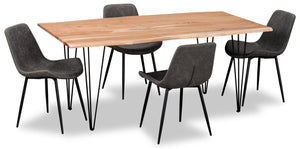 Ensemble de salle à manger Miya 5 pièces en acacia et métal avec table de 60 po (L), bordures Live Edge et 4 chaises Kaia - gris