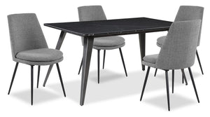 Ensemble de salle à manger Nico 5 pièces en métal avec table de 60 po (L), dessus en pierre frittée et 4 chaises Fig - gris