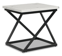 Table de bout moderne Verona de 22 po - imitation de marbre blanc avec base en métal noir