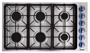 Thor Kitchen 36" Professional 6-Burner Gas Cooktop - TGC3601 | Surface de cuisson à gaz professionnelle Thor Kitchen de 36 po à 6 brûleurs - TGC3601 | TGC3601S