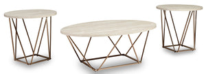 Ensemble 3 tables ovales modernes Tarica de 47 po (table à café et 2 tables de bout) - crème et doré avec pattes en métal
