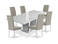  Ensemble de salle à manger moderne Raia 7 pièces avec table de 71 po (L), base piédestal et 6 chaises - blanc