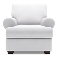  Fauteuil Roll de Sofa Lab de 42 po fabriqué au Canada en tissu d’apparence lin avec accoudoirs enroulés - blanc Pax Ice 