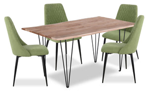 Ensemble de salle à manger Miya 5 pièces en acacia et métal avec table de 60 po (L), bordures Live Edge et 4 chaises - vert mousse