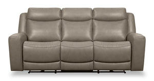 Sofa à inclinaison électrique Prescott de Scott Living de 88,5 po en cuir véritable gris avec position zéro gravité et appuie-têtes électriques 