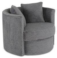  Fauteuil d’appoint pivotant Cuddler Petite de 36 po fabriqué au Canada en tissu de chenille gris Teddy Nightfall