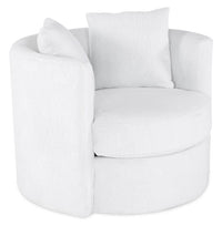  Fauteuil d’appoint pivotant Cuddler Petite de 36 po fabriqué au Canada en tissu de chenille blanc Plush Heaven