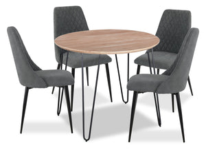 Ensemble de salle à manger Miya 5 pièces en acacia et métal avec table ronde de 36 po (L) et 4 chaises - anthracite