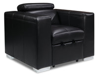  Fauteuil Drake en tissu d'apparence cuir avec pouf rétractable - noir