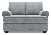  Causeuse personnalisable Roll de Sofa Lab de 64 po fabriquée au Canada en tissu d’apparence lin avec accoudoirs enroulés - gris Luna Pewter