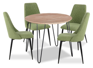 Ensemble de salle à manger Miya 5 pièces en acacia et métal avec table ronde de 36 po (L) et 4 chaises - vert mousse