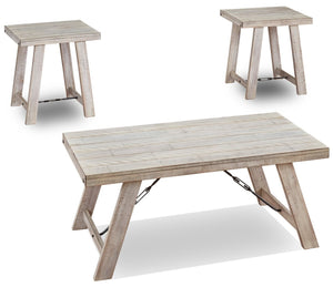 Ensemble 3 tables rustiques Carynhurst de 48 po (table à café et 2 tables de bout) - bois blanchi