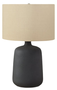 Lampe de table de 24 po en céramique noire avec abat-jour beige