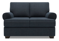  Causeuse personnalisable Roll de Sofa Lab de 64 po fabriquée au Canada en tissu d’apparence lin avec accoudoirs enroulés - bleu Luna Sailor