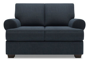 Causeuse personnalisable Roll de Sofa Lab de 64 po fabriquée au Canada en tissu d’apparence lin avec accoudoirs enroulés - bleu Luna Sailor