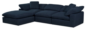 Sofa sectionnel modulaire Eclipse 4 pièces en tissu d'apparence lin avec pouf - bleu marine