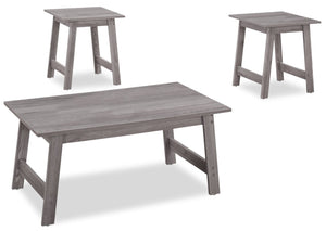 Ensemble 3 tables modernes Jacey de 36 po (table à café et 2 tables de bout) - gris 