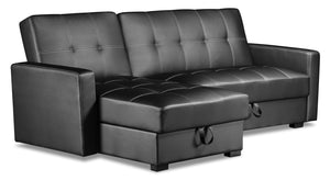 Futon sofa sectionnel de gauche Weston 2 pièces en tissu d'apparence cuir - noir