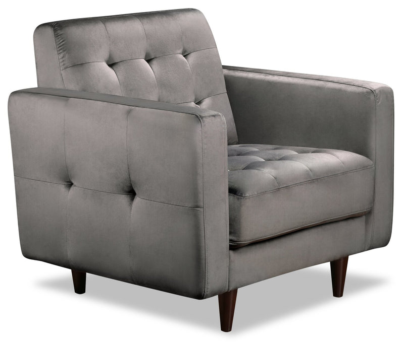 Devlin Velvet Chair - Dark Grey - Glam, Modern, Retro style Chair in Dark Grey Plywood, Solid Woods