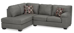 Sofa sectionnel de gauche Morty 2 pièces de format en tissu d'apparence cuir - gris 