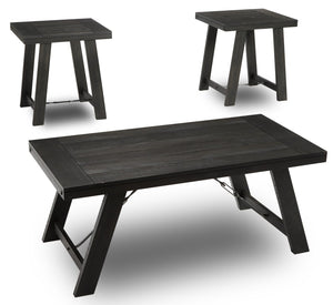 Ensemble 3 tables rustiques Norbrook de 48,13 po (table à café et 2 tables de bout) - bois noir vieilli