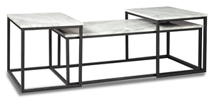 Ensemble 3 tables modernes Donnesta de 46 po (table à café et 2 tables de bout) - imitation de marbre avec armature en métal noir
