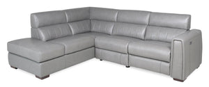 Sofa sectionnel de gauche à inclinaison électrique Portia 3 pièces cuir véritable - gris
