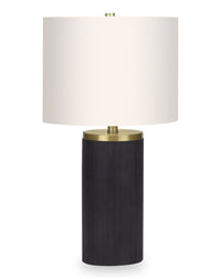 Lampe de table de 24 po béton noir avec touches dorées et abat-jour ivoire