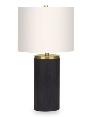 Lampe de table de 24 po béton noir avec touches dorées et abat-jour ivoire