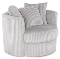  Fauteuil d’appoint pivotant Cuddler Midi de 42 po fabriqué au Canada en tissu de chenille gris Groove Mist