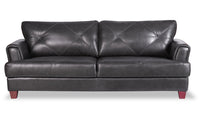  Sofa Vita de Château d’Ax de 87 po en cuir 100 % véritable avec coutures à motif de diamant et pattes en bois - gris anthracite